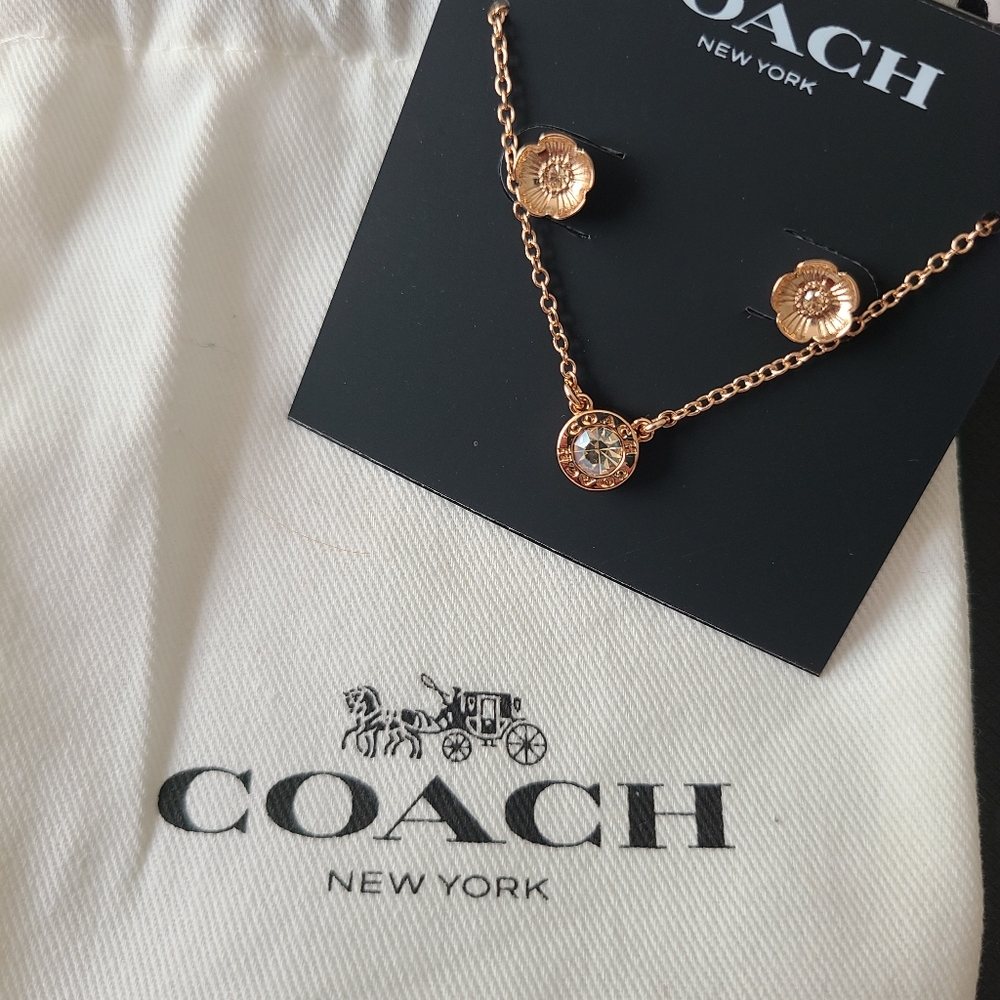Coach rose gold necklace and earrings